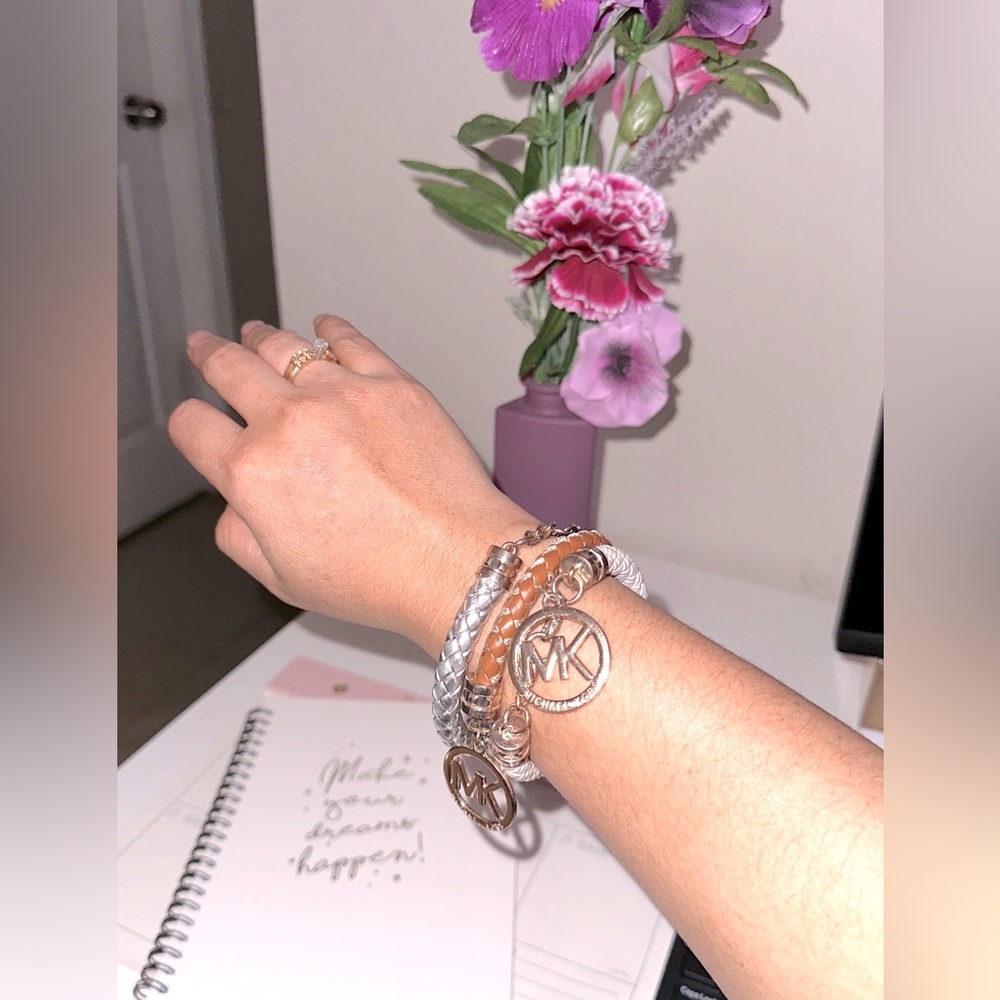 Michael Kors 3 Braided Leather Rope Bracelet